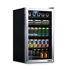 NewAir Beverage Refrigerator and Cooler with Glass Door, 126 Can Capacity Freestanding Mini Fridge in Stainless Steel with Adjustable Shelves - NBC126SS02
